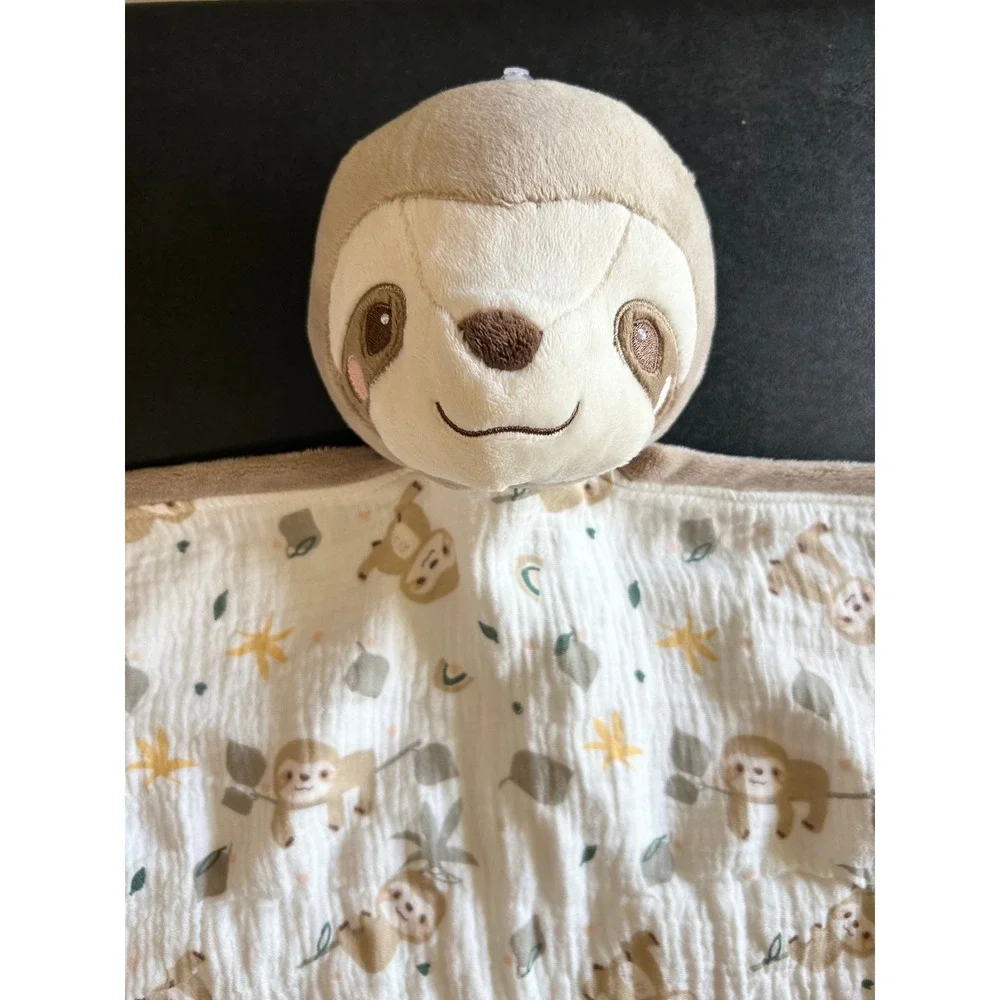 Douglas Baby Stanley Sloth Blanki Lovey White Brown Cotton Muslin Cuddly Blanket